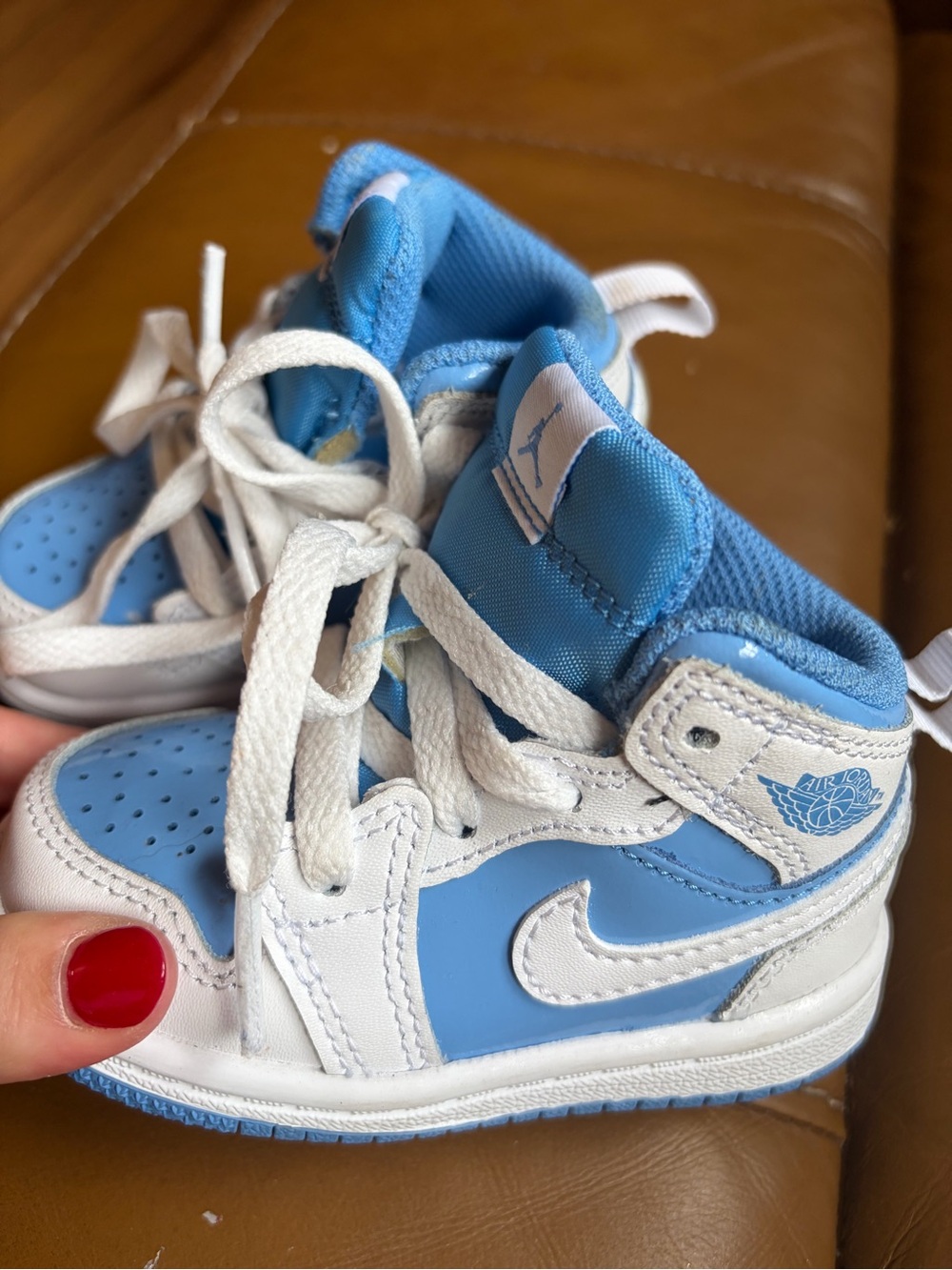 Jordan Kids' White and Light Blue High-Top Sneakers